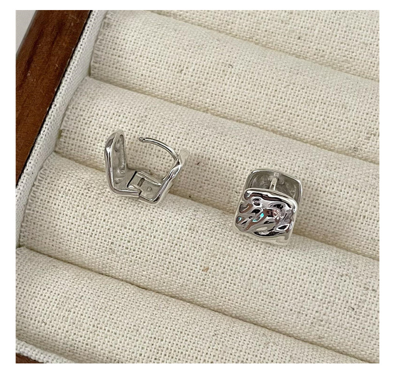 Wholesale of S925 sterling silver Korean-style textured retro square earring heavy industry minimalist Korean-style fashionable earrings pic 13