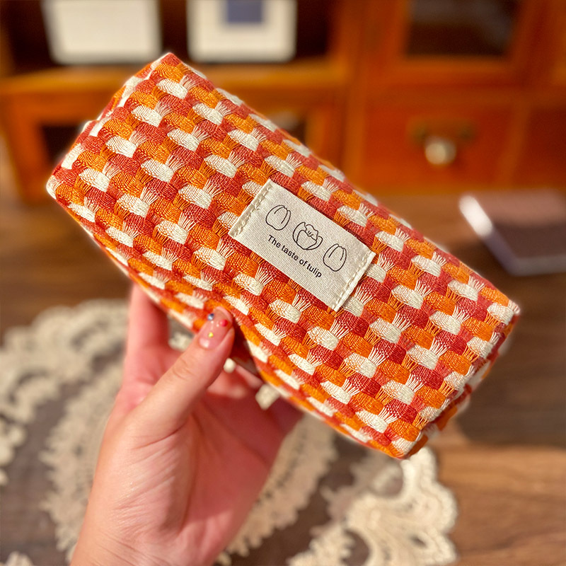 日系ins彩虹编织笔袋简约耐脏大容量文具收纳包学生少女小众笔盒详情9