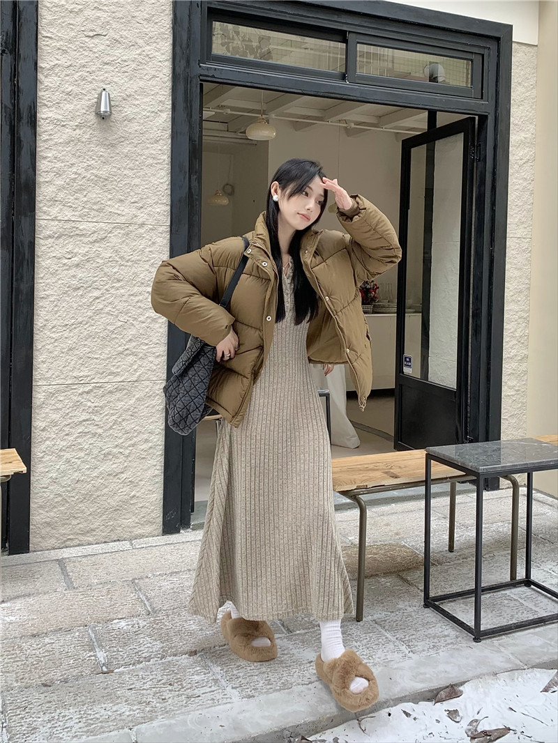 Retro, simple and versatile knitted long-sleeved dress for women, spring waist-cinching and slimming A-line dress, new autumn and winter base long dress pic 17