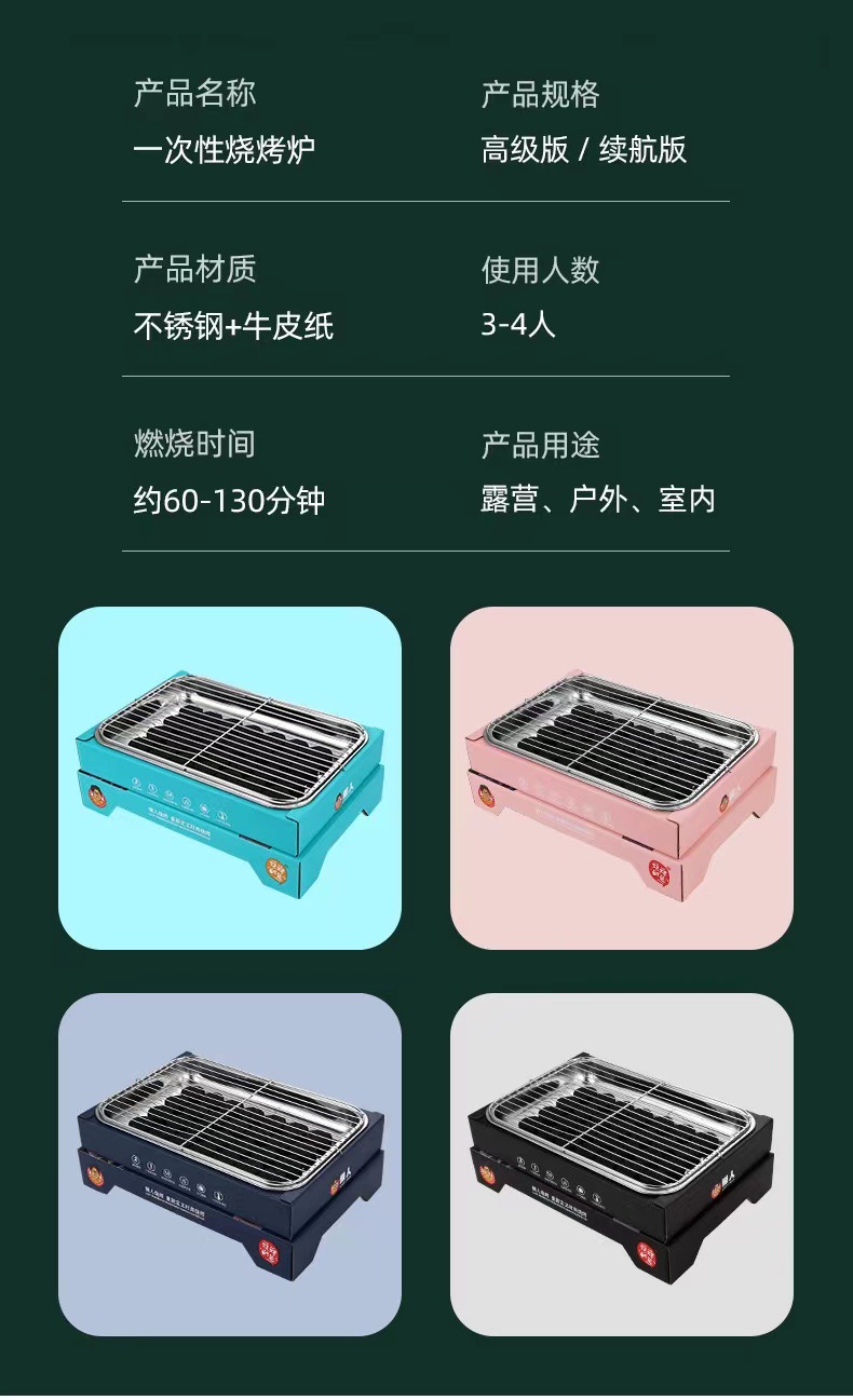 网红不锈钢一次性烧烤炉家用无烟碳烤烧烤炉子户外便携烧烤架批发详情14