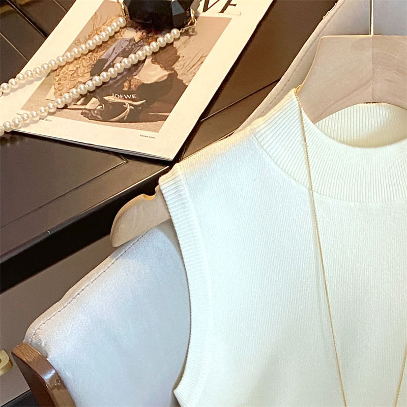 复古优雅高端半高领工字背心女2024春夏新款时尚气质内搭打底上衣详情4