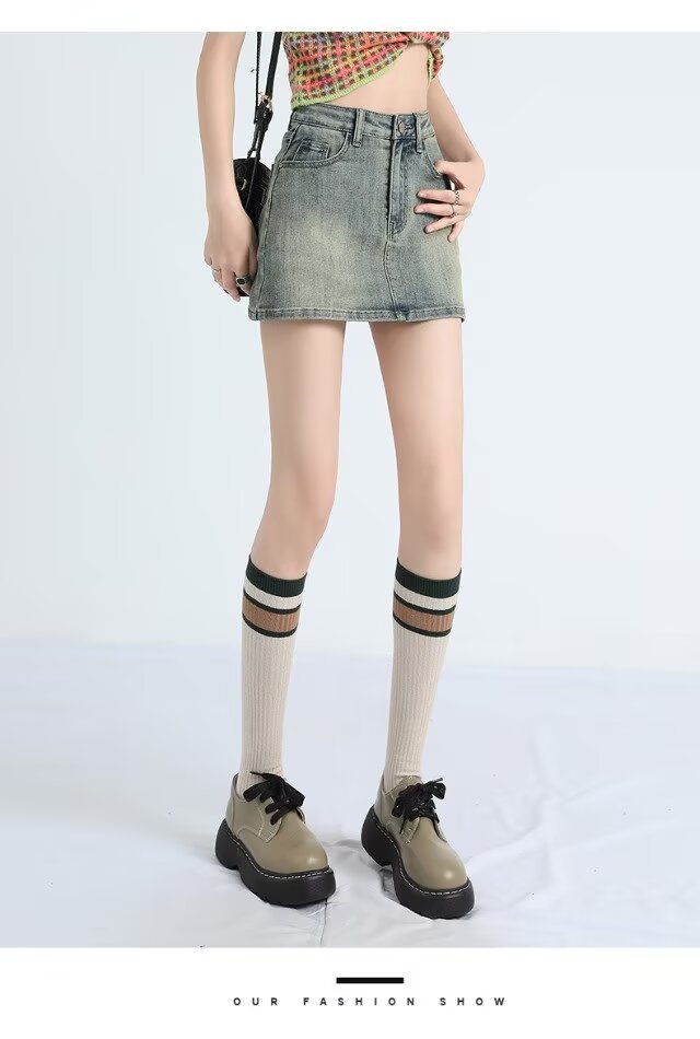 复古辣妹牛仔短裙女2025夏季小个子高腰显瘦带内衬百搭a字包臀裙详情6