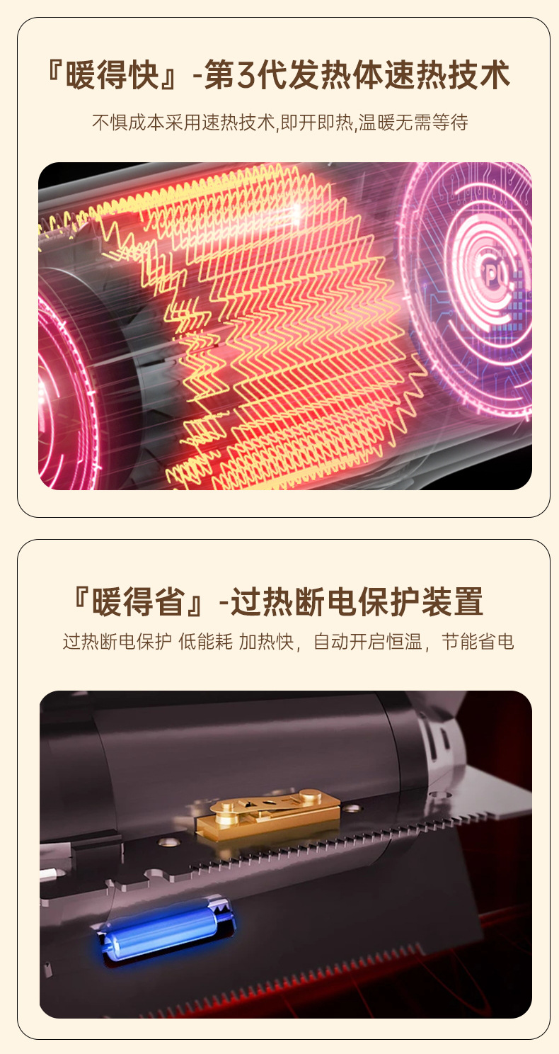 跨境桌面暖风机家用小型办公宿舍台式便携电暖器大功率速热取暖器详情12
