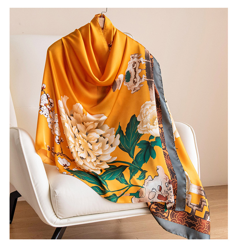 National trend silk scarf, new silk satin, high-end, fashionable, travel and vacation sun protection shawl, printed thin scarf pic 13