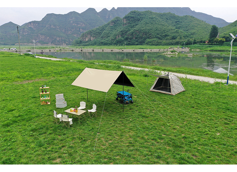 户外露营天幕野餐方形遮阳黑胶加厚防晒涂层野营防雨遮阳棚防暴雨详情23