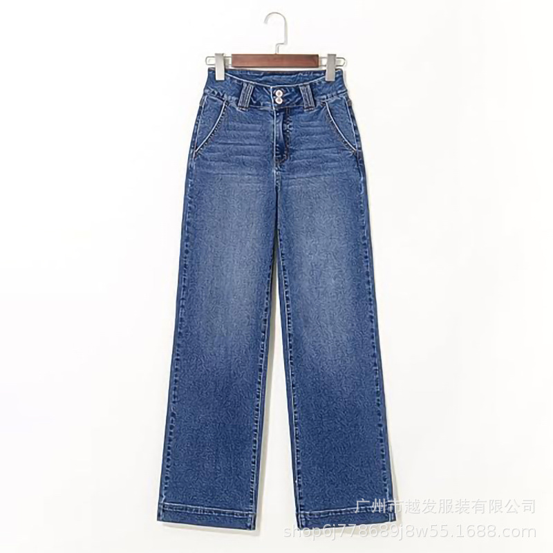 欧美跨境外贸新款亚马逊2025春季新款蓝色水洗直筒气质牛仔裤女装详情20