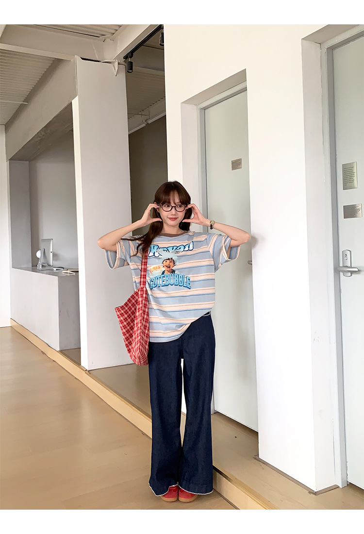 陆小团团复古花边直筒薄牛仔裤2025夏季新款显瘦阔腿小个子裤子女详情54