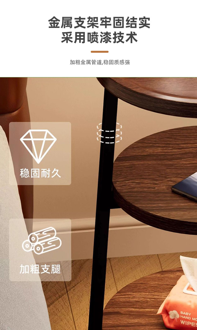 The bedside table is a small, vintage, creative round table for home use. It is a three-story bedroom bedside storage rack with a unique design sense pic 10