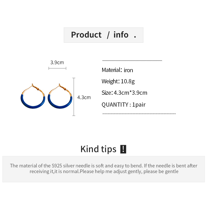 银针跨境蓝色滴油圆形耳环时尚潮流欧美风耳圈夸张设计感耳饰批发详情4
