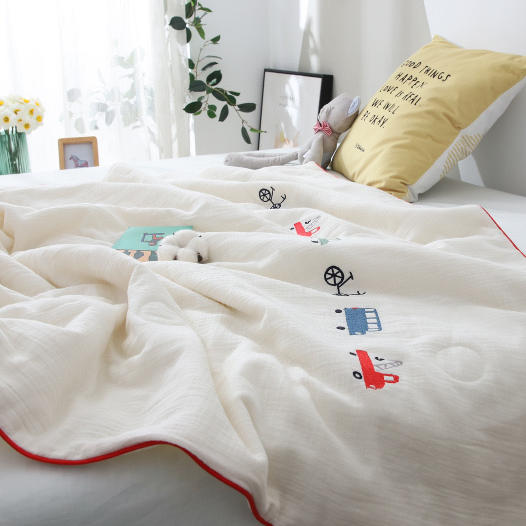 Summer pure cotton double-layer gauze air-conditioned quilt for newborns, washed and embroidered baby summer quilt pic 14