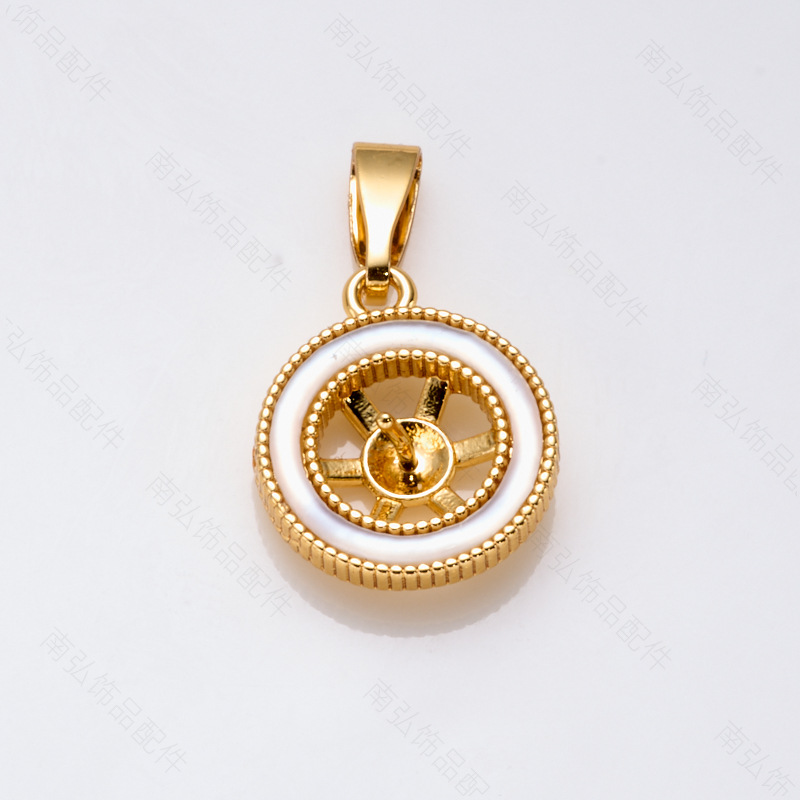 Pearl ring, earneedle pendant, three-piece set, empty stand, round setting, natural mother-of-pearl, high-end DIY light luxury accessory pic 7