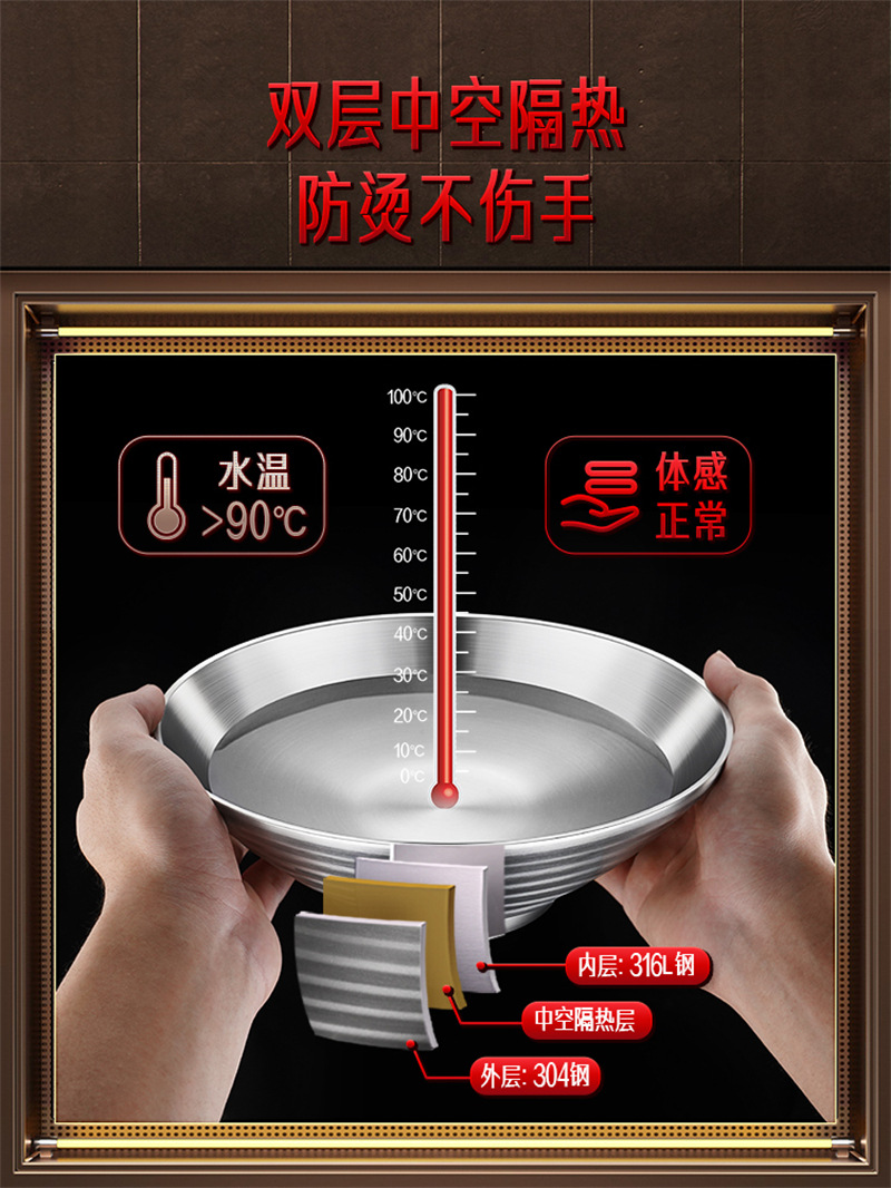 SSGP 拉面碗日式双层防烫汤碗 泡面碗家用加深大号不锈钢斗笠碗详情8