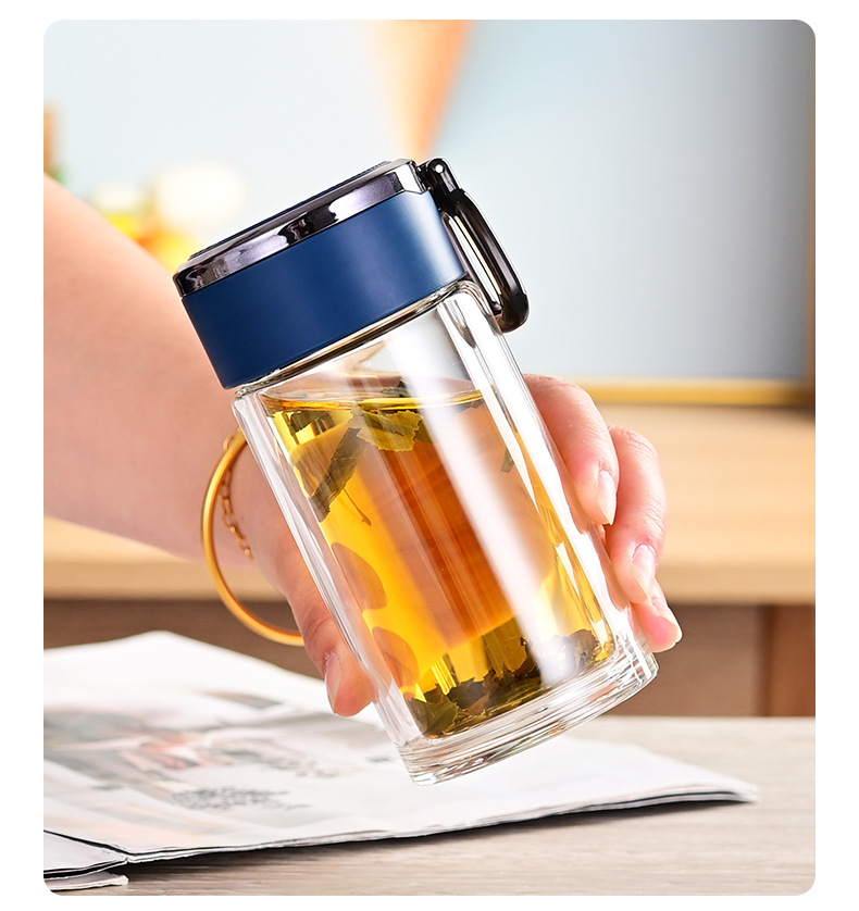 玻璃杯高级感玻璃无铅杯子家用带盖高硼硅双层新款高颜值水杯批发详情24