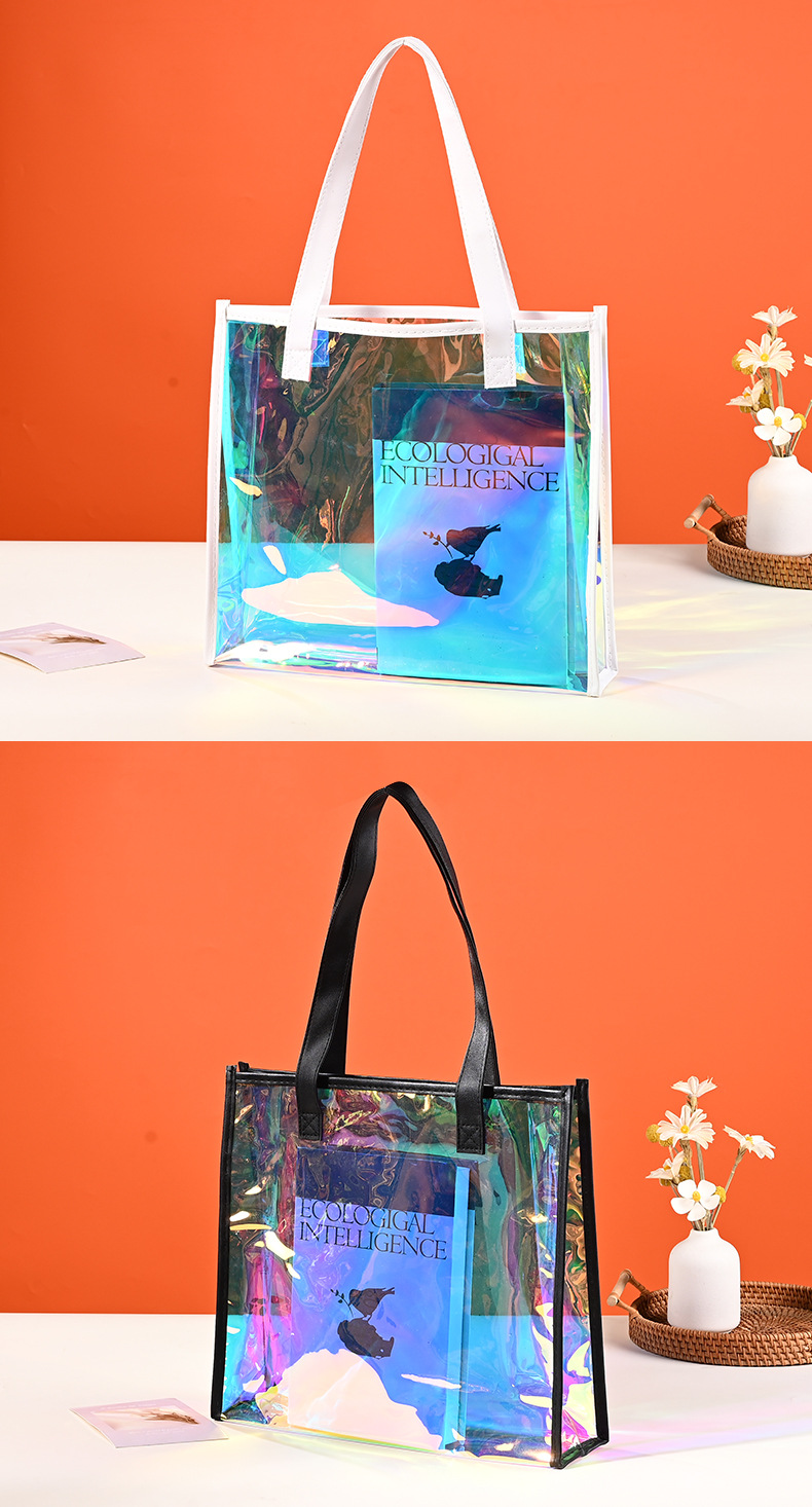 pvc镭射袋定制高级感透明礼品袋子中秋节手提袋服装店镭射果冻包详情13