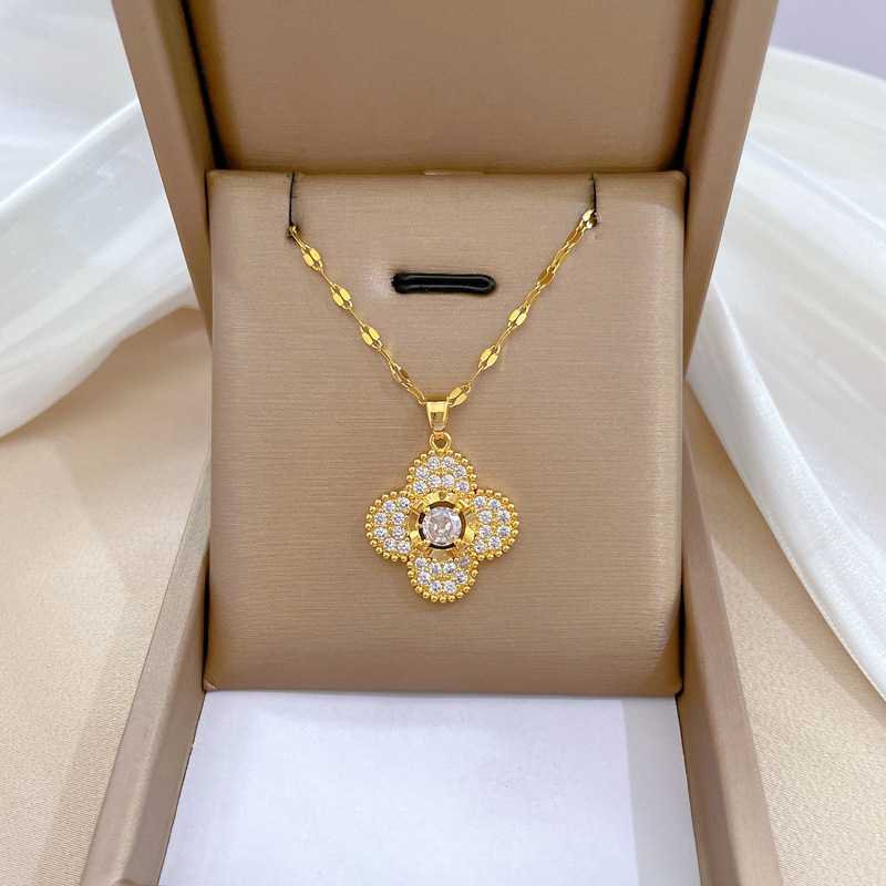 【钛钢】幸运项链女铜微镶真金电镀简洁Ins网红精致锁骨链脖链详情9