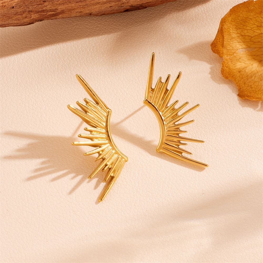 欧美热销不锈钢太阳花项链耳钉套装  时尚个性钛钢太阳花项链套装详情3