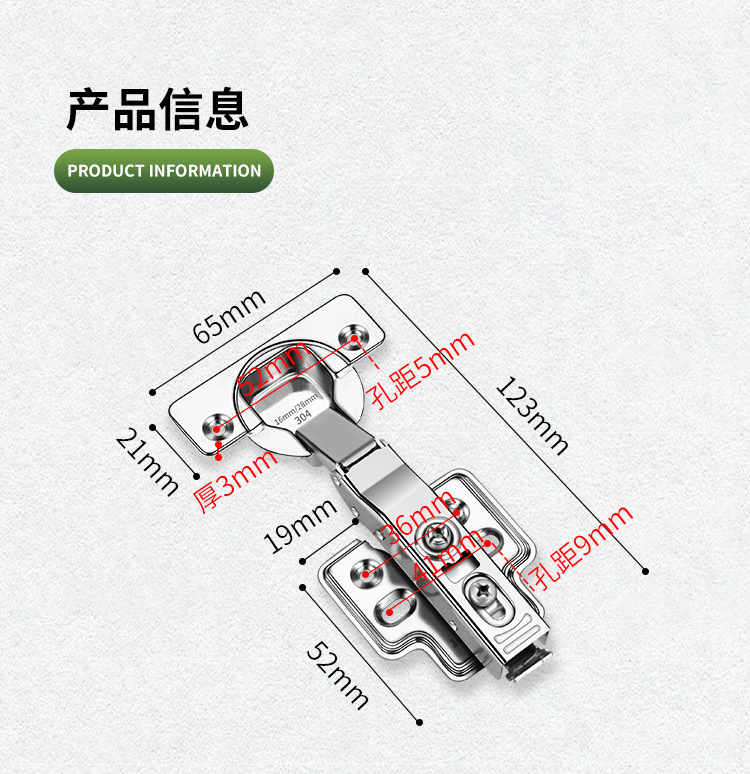 304 stainless steel two-stage force small-angle full damping hinge buffer 35-cup zero-angle thick door panel universal hinge pic 12