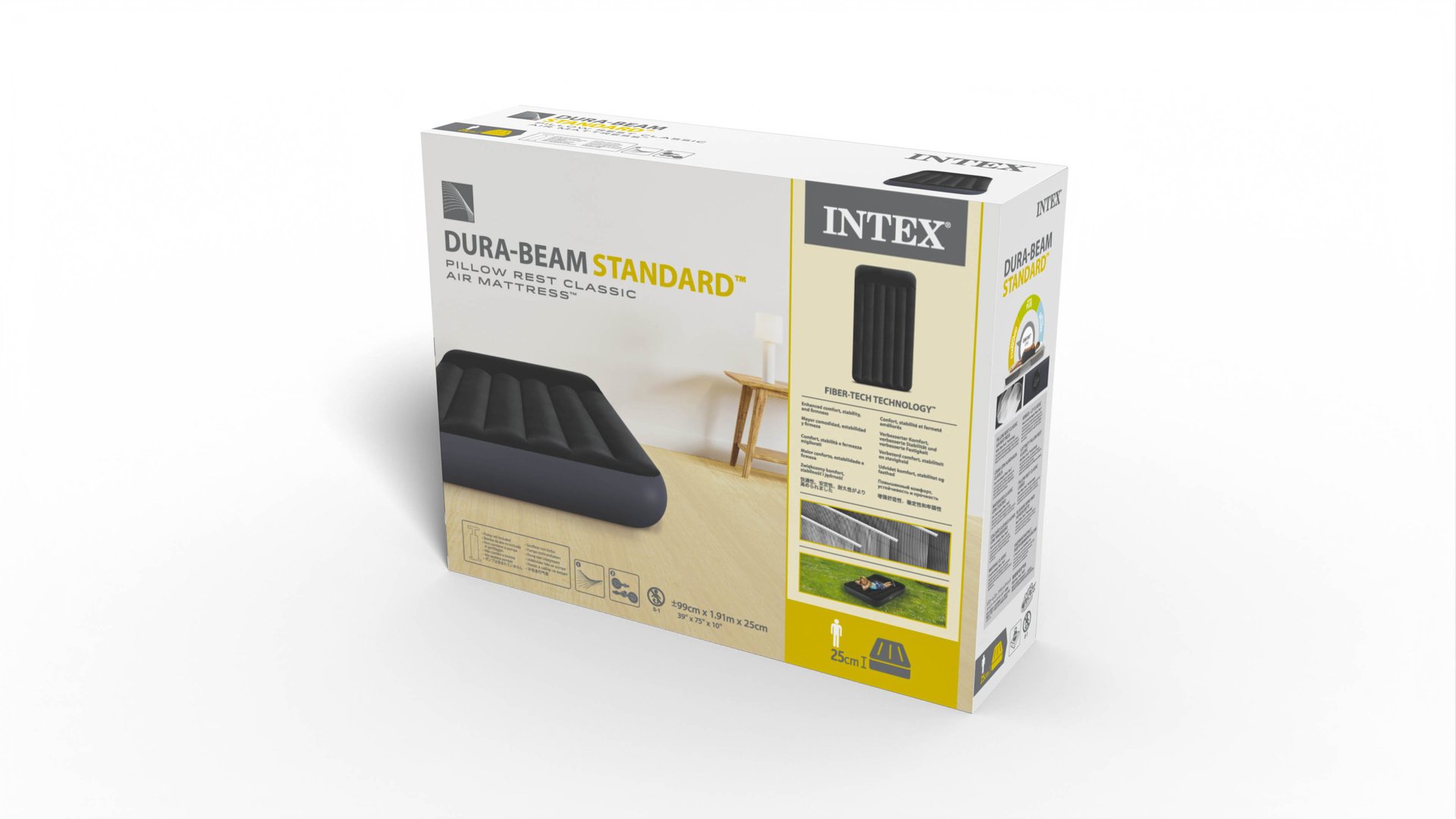 INTEX black and white built-in pillow single-layer single-person line pull-out air bed, portable for home and outdoor use, easy folding for midday rest, plush inflatable bed, comfortable for outdoor camping, thickened, durable and high-end pic 1