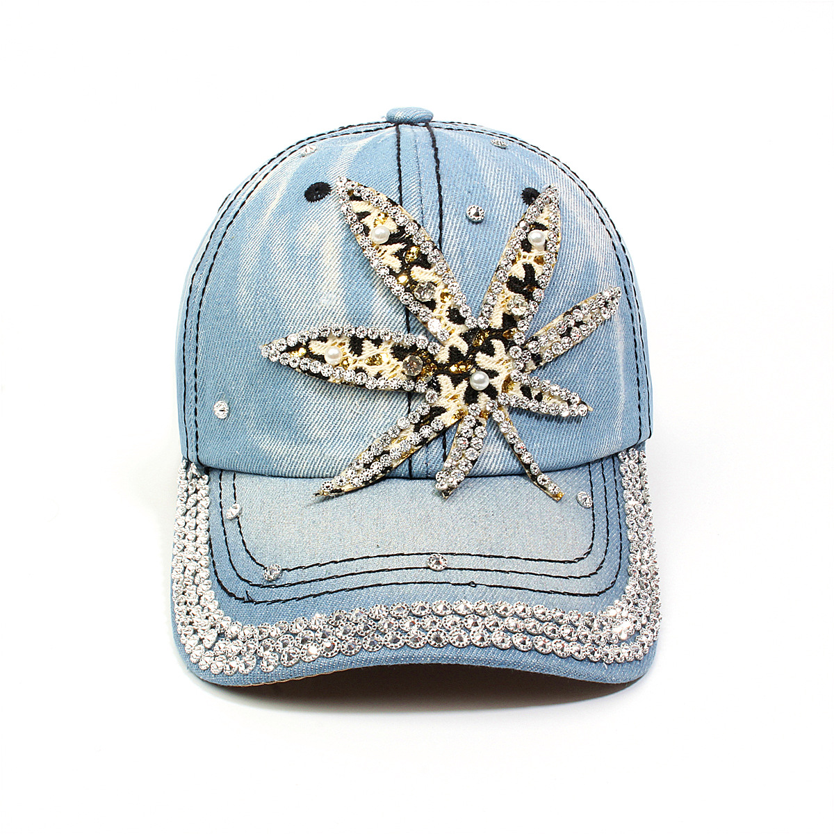 跨境外贸新款牛仔布女镶钻欧美国休闲成人棒球帽时尚洋气鸭舌帽子详情9