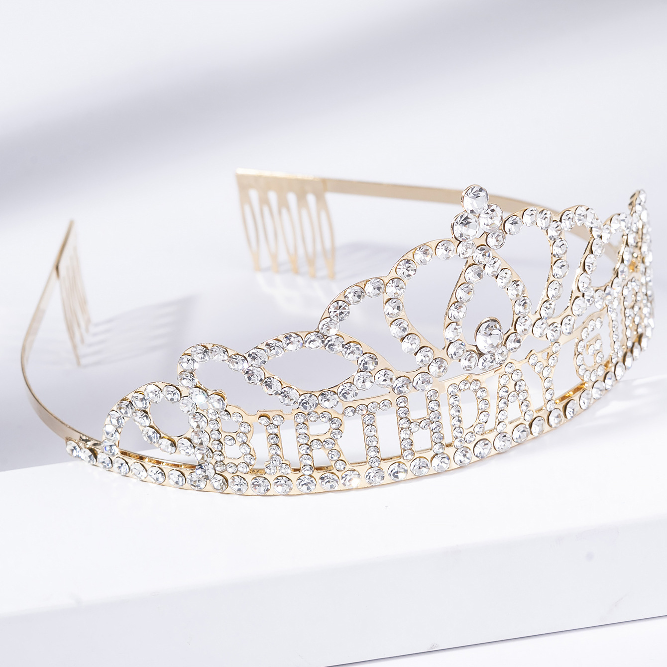 Factory direct sales cross-border crown headwear supply BIRTHDAY GIRL English letter water diamond birthday girl Crown party headwear pic 9