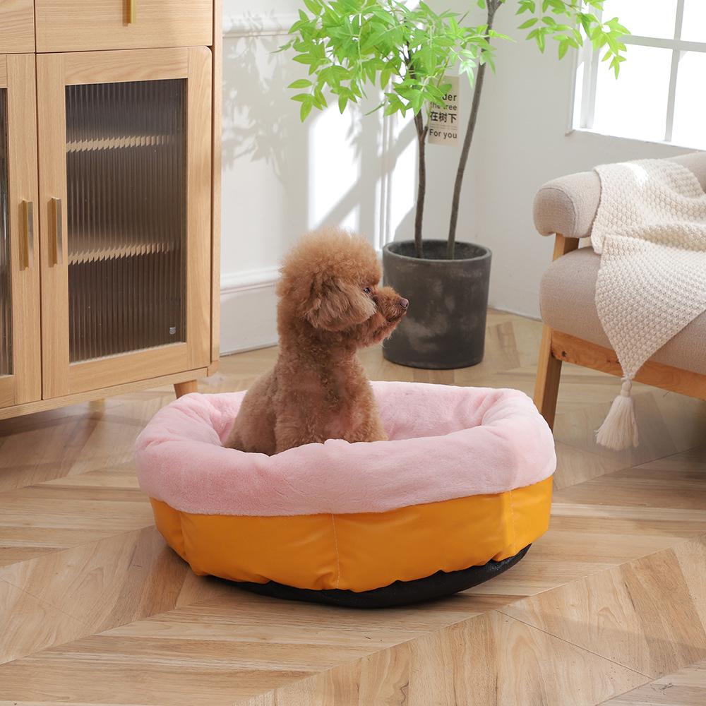 Winter fleece thickened pet sleeping beds, thickened rabbit fur turned out, pet round beds, thickened anti-slip bottom dog beds wholesale pic 5