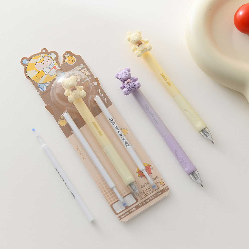 Chenxi Egg Treasure Party Bear Press Erasable Pen 1+2 Set Blue Pen core ST Pen Tip 0.5mm smooth writing pic 5