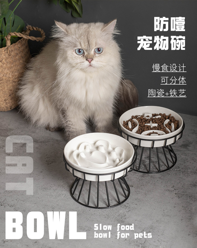Ceramic slow food bowl to protect the cervical vertebrae, dog bowl to prevent knocking over, small dog and cat food bowl, Amazon anti-choking dog bowl pic 1