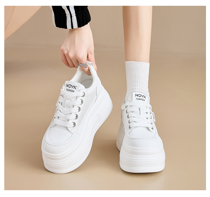 The thick-soled, insole, breathable white sneakers are a perfect match for women and are a new sporty casual shoe for Spring and summer 2025 pic 13