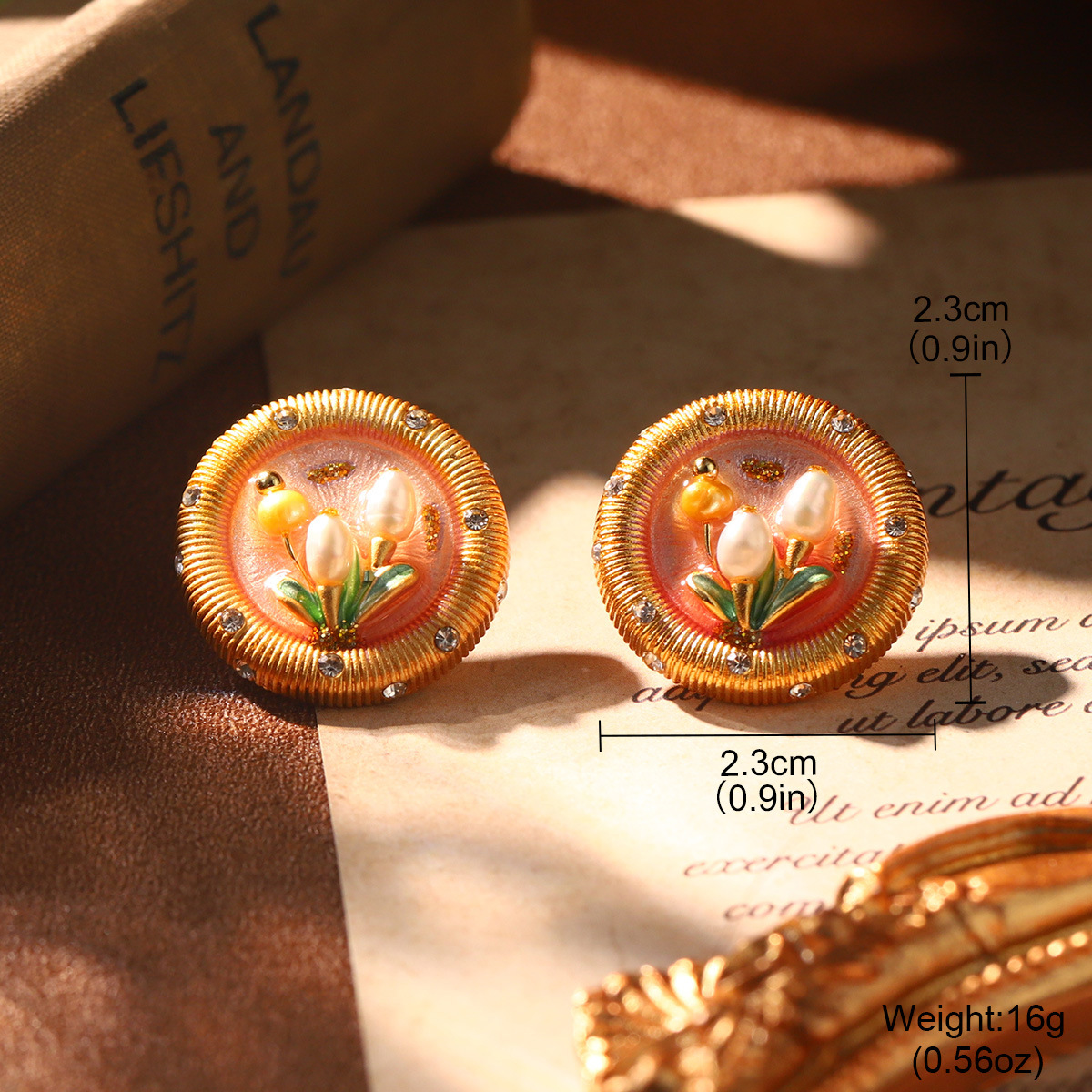 莫奈油画耳环天然珍珠珐琅耳饰法式宫廷风高级感耳夹批发小众饰品详情36