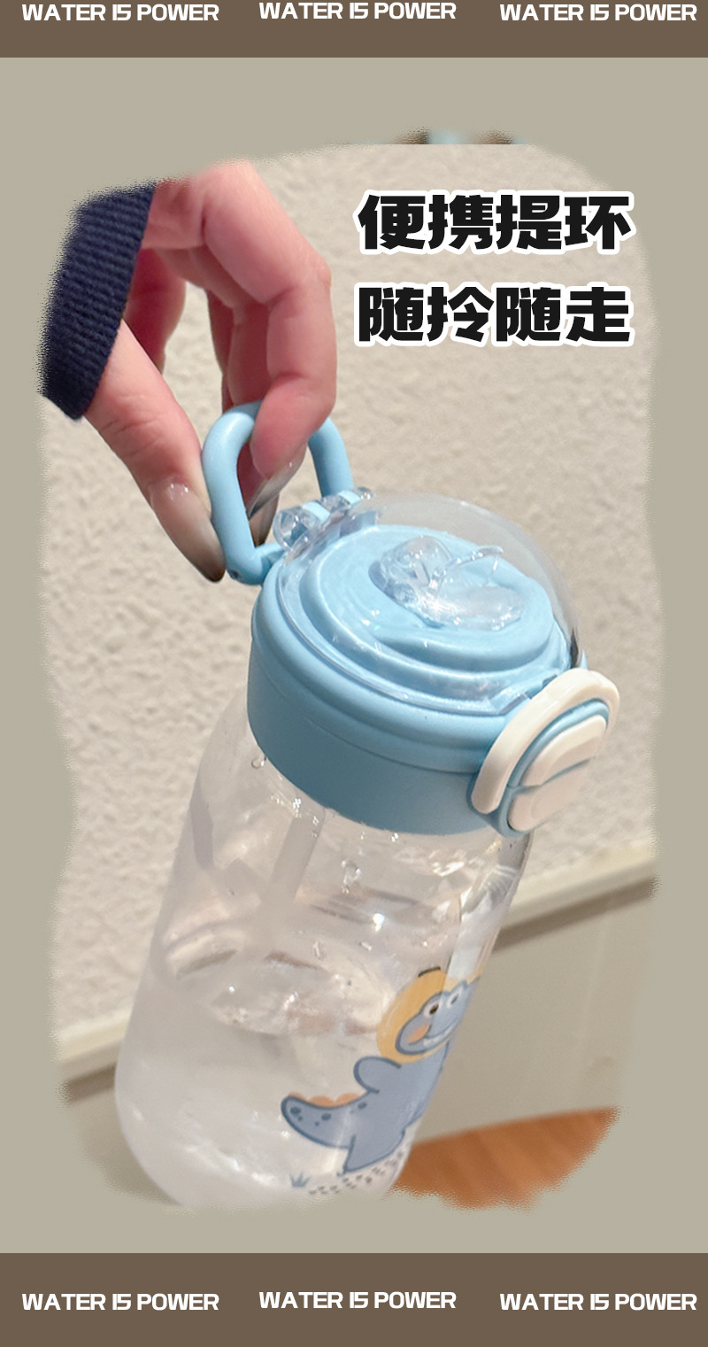 新款卡通风高颜值塑料杯吸管水杯防摔耐高温双饮杯学生上学随手杯详情5