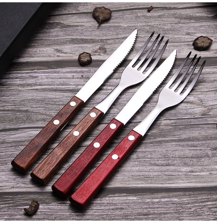 304不锈钢原实木手柄西式刀叉勺创意木质西餐具礼品套装批发详情11
