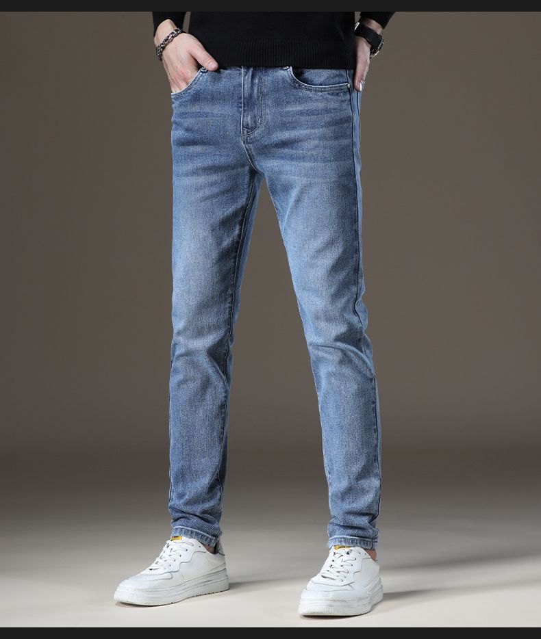 Autumn and winter thickened and fleece jeans for men, autumn straight-leg, fashionable and versatile, slim-fitting, petite stretch denim long pants, thick style pic 27