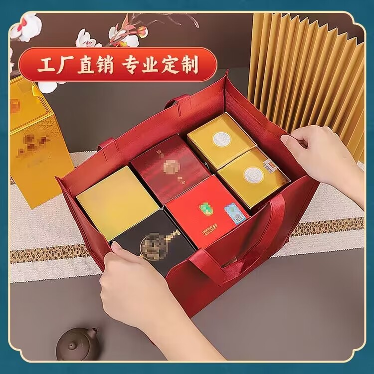 Gift-giving foreign wine zipper non-woven fabric eco-friendly bag with LOGO printing packaging white spirit handbag thickened, high-end large size pic 4