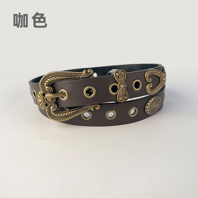 跨境欧美风铆钉复古雕刻镂空针扣女士腰带配休闲裤牛仔裤百搭装饰详情7