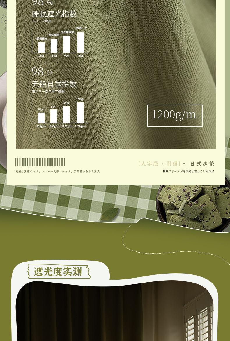 Thick, light-blocking Turkish Chenier Herringbone matcha green sun-proof and soundproof Keqiao curtains wholesale finished products pic 6