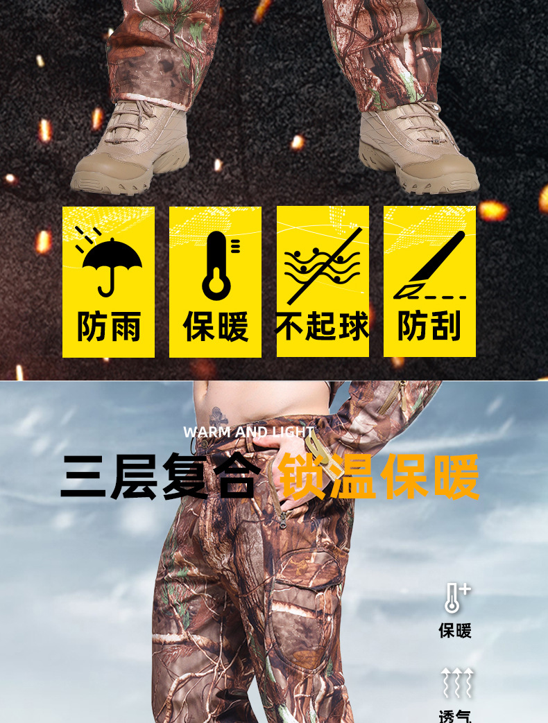 Yitu Tactical Sports Shark Skin Waterproof Soft Shell Down Jacket and Pants Alpha Green Warm Fleece Camouflage Down Jacket Set pic 32