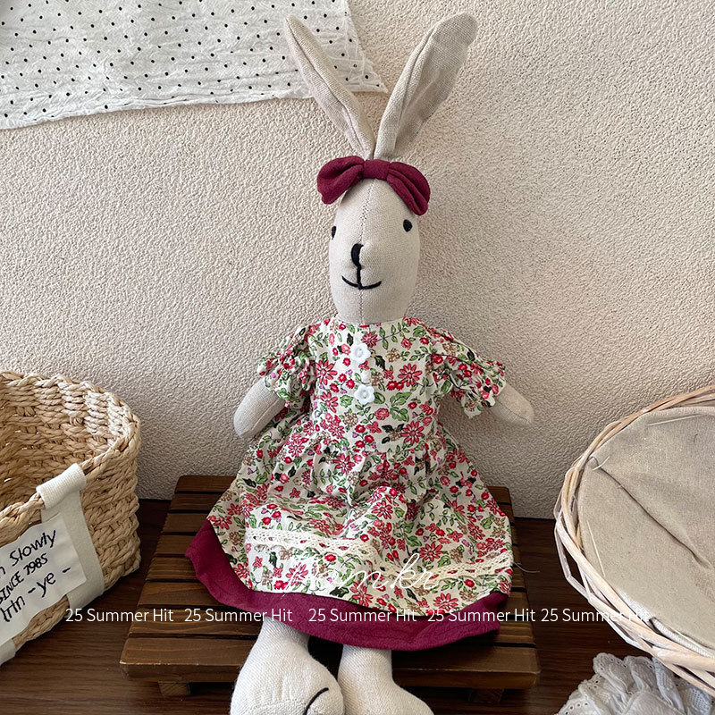 新款韩系碎花裙兔兔玩偶手工布艺长耳兔摆件礼物儿童安抚玩具饰品详情11