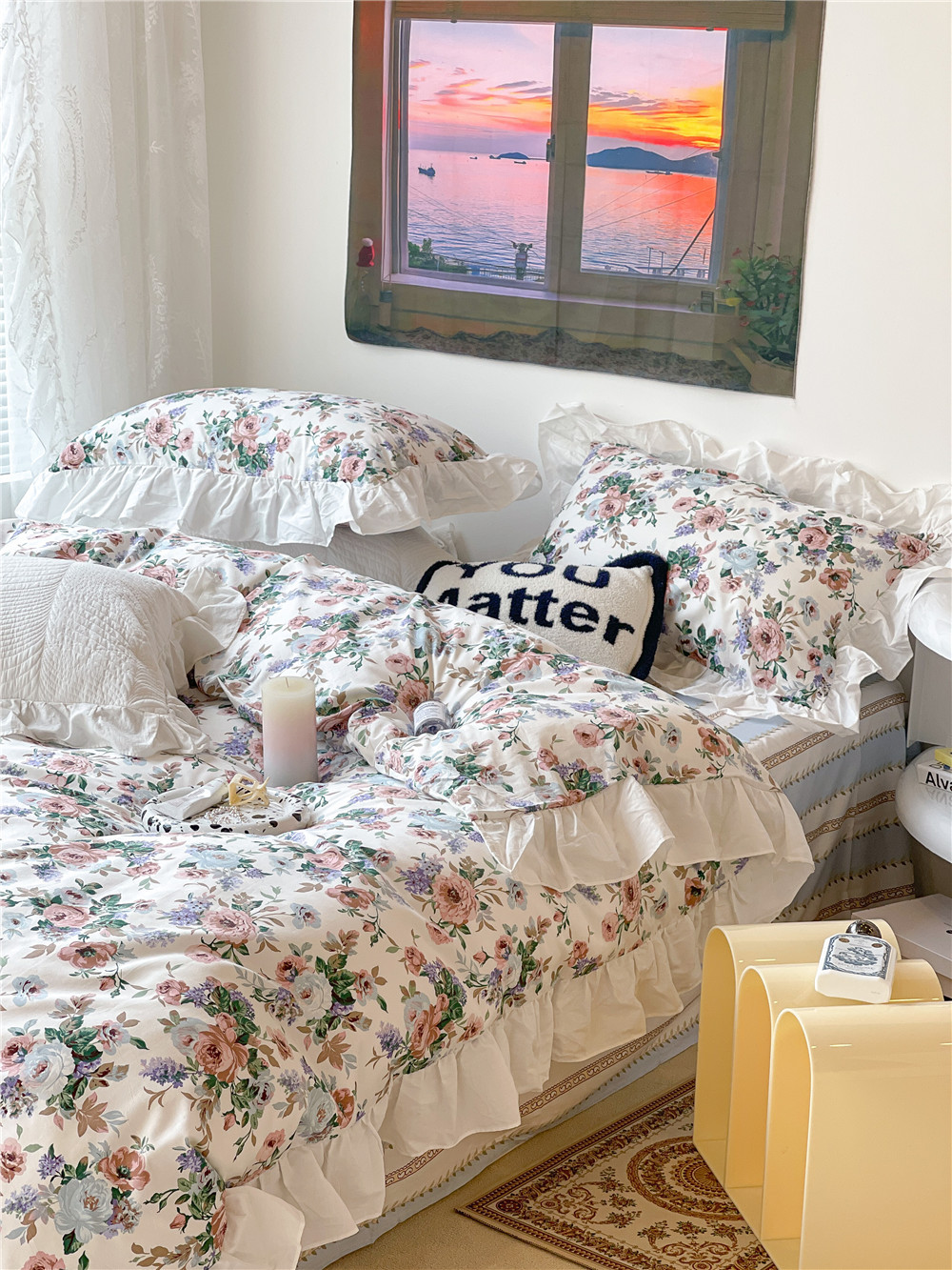 French Hepburn style pure cotton four-piece set, high-end feel, pure cotton black and white sketch flower duvet cover, all-cotton edge bedding pic 35