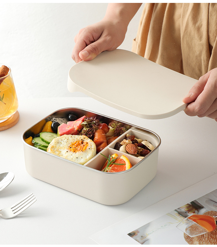 学生高颜值家用便当盒微波炉饭盒304不锈钢保鲜盒硅胶盖上班餐盒详情10