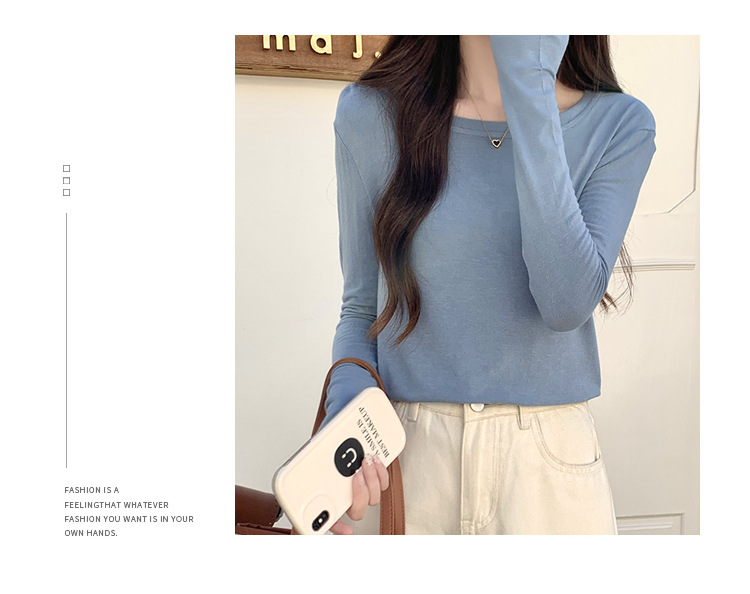 2024新款打底衫女薄款内搭白色洋气秋冬修身面膜圆领长袖上衣t恤详情28