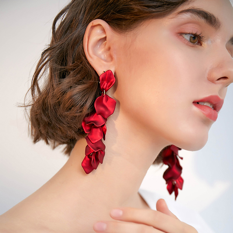 European and American rose petal long tassel earrings, fashionable, ins, elegant, internet-famous, high-end, eco-friendly earrings for women pic 8