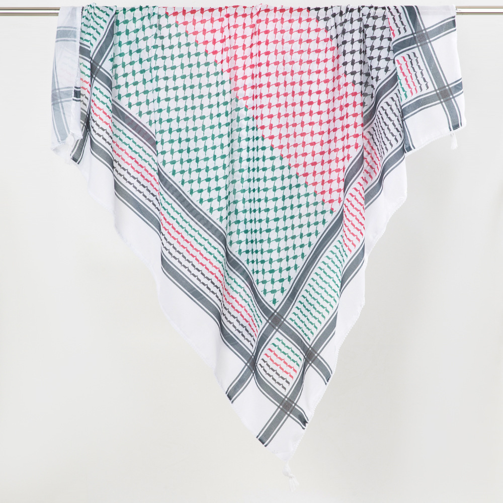 新款阿拉法特头巾阿拉伯围巾泡泡边流苏巴勒斯坦印花方巾跨境现货详情12