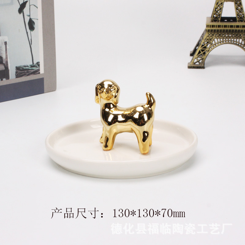 Nordic gold-plated ceramic handicrafts, gift jewelry plates, rings, watches, home storage plates, golden deer animal ornaments pic 42