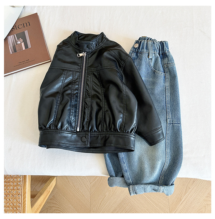 风之谷2024秋季新款童装儿童复古百搭立领夹克男女童帅气皮衣外套详情11