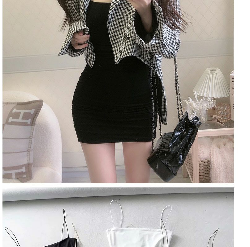 纯色紧身平口吊带连衣裙女夏季新款女装弹力修身低胸辣妹包臀短裙详情6