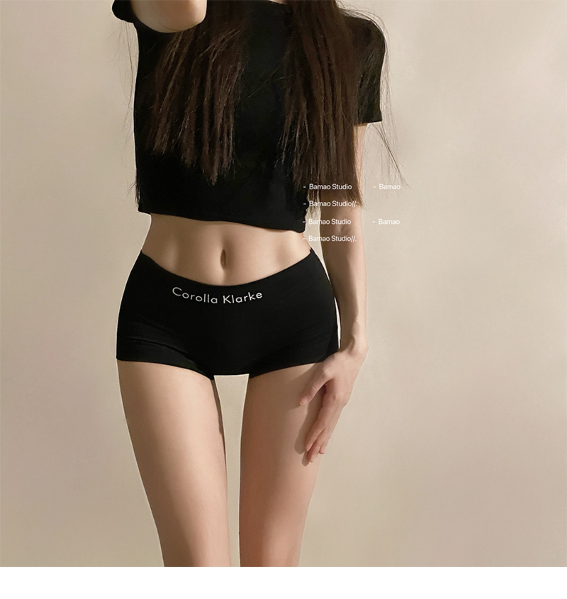 运动风撞色平角无痕纯棉内裤女士抑菌石墨烯裆包臀中腰女生四角裤详情11