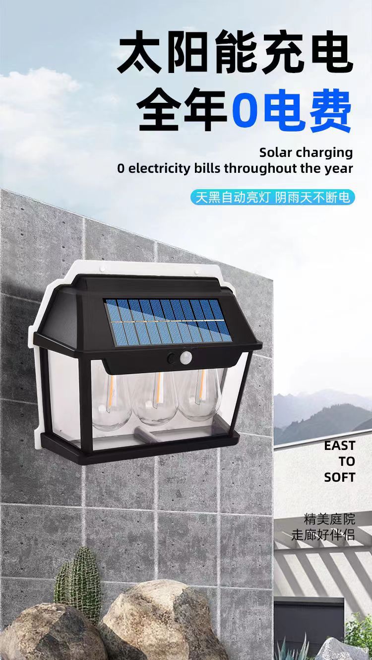 户外太阳能小房子灯感应钨丝暖光壁灯庭院别墅花园防水房子壁灯详情1