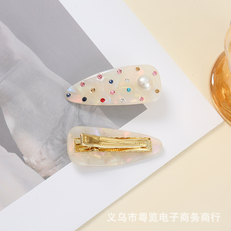 韩式醋酸板材鸭嘴夹高级感镶钻侧边夹百搭马尾夹懒人刘海夹子批发详情2