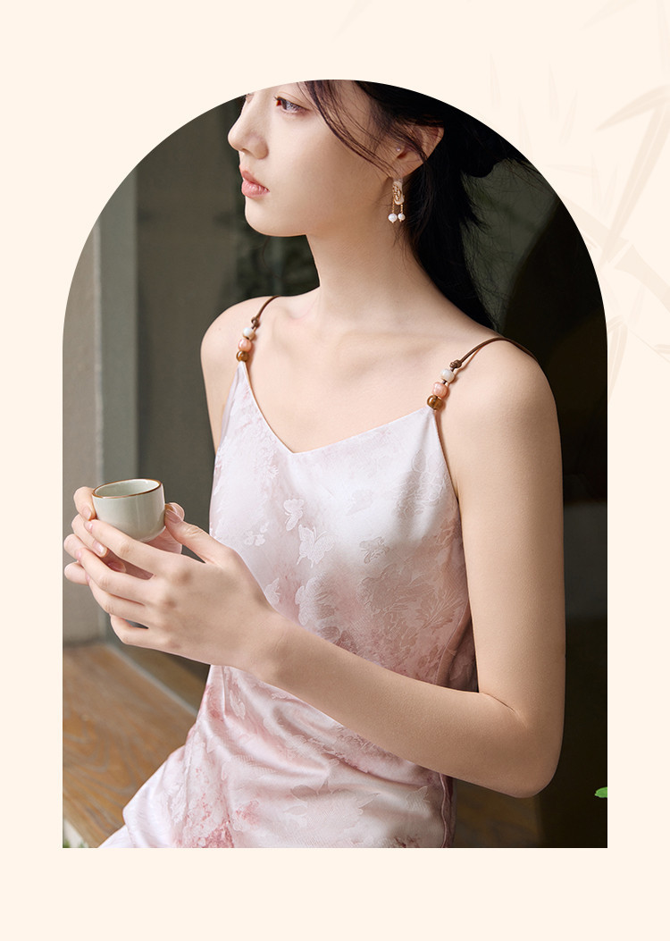 2025 Summer satin V-neck halter dress for women, new Chinese-style smudged printed dress pic 13