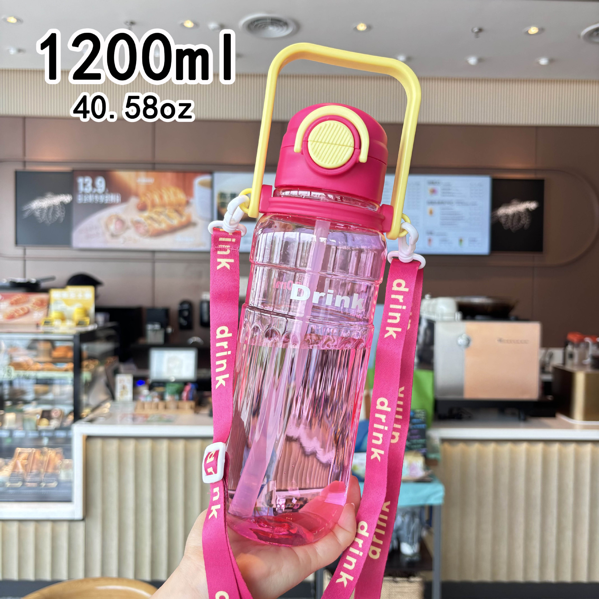 Outdoor sports and fitness 1.2L large capacity water bottle, double lid, bouncing straw cup, water bottle carrier, portable for students pic 5